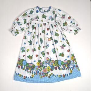 Vintage Handmade Dress Girls Sz 6-8 70s Boho Flannel Retro Floral School